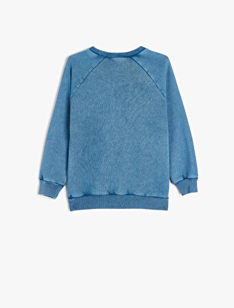 Pamuklu Baskı Detaylı Oversize Bisiklet Yaka Sweatshirt