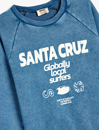 Pamuklu Baskı Detaylı Oversize Bisiklet Yaka Sweatshirt