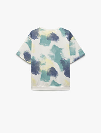 Desenli Kısa Kollu Bisiklet Yaka Sweatshirt