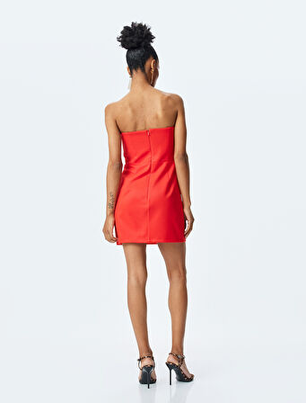 Straplez Bodycon Fiyonk Detaylı Mini Elbise