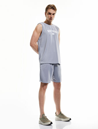 Baskılı Regular Fit Bisiklet Yaka Kolsuz Spor Atlet