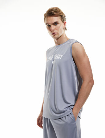 Baskılı Regular Fit Bisiklet Yaka Kolsuz Spor Atlet