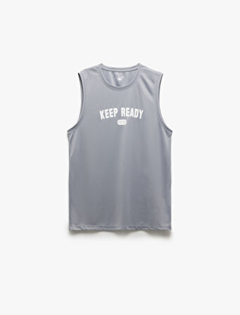 Baskılı Regular Fit Bisiklet Yaka Kolsuz Spor Atlet
