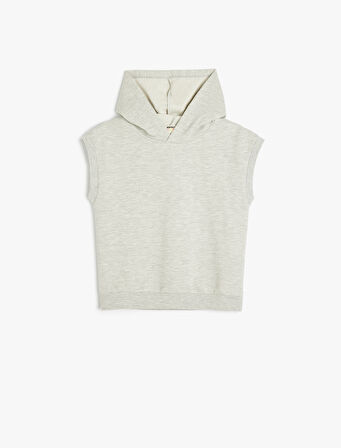 Pamuk Karışımlı Kapşonlu Kolsuz Sweatshirt