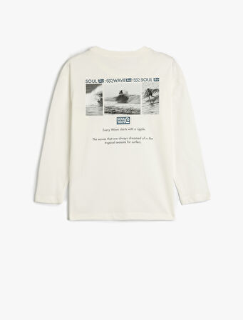 Pamuklu Uzun Kollu Oversize Slogan Baskılı Tişört