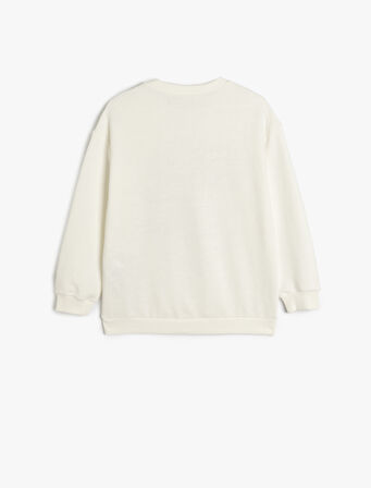 Slogan Baskılı Bisiklet Yaka Uzun Kollu Oversize Sweatshirt