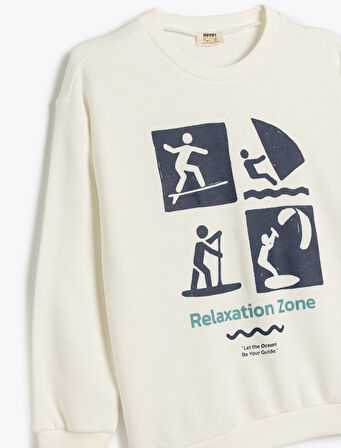 Slogan Baskılı Bisiklet Yaka Uzun Kollu Oversize Sweatshirt