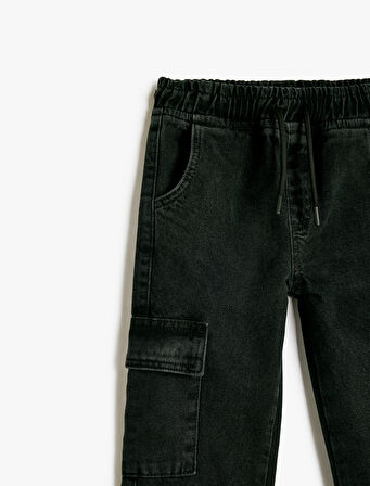 Pamuklu Kapaklı Cep Detaylı Beli Bağlamalı Jogger Denim Pantolon