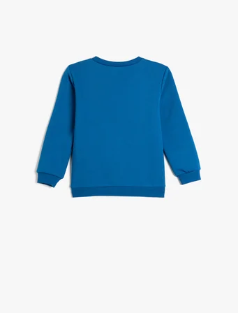 Sweatshirt Şardonlu Pamuklu Uzun Kollu Bisiklet Yaka Uzay Temalı Baskılı