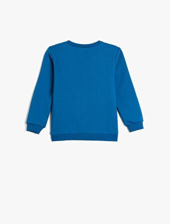 Sweatshirt Şardonlu Pamuklu Uzun Kollu Bisiklet Yaka Uzay Temalı Baskılı