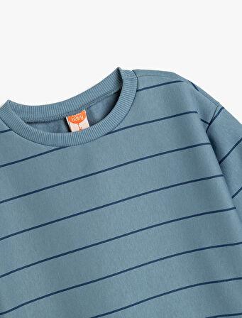 Sweatshirt Şardonlu Pamuklu Uzun Kollu Bisiklet Yaka 