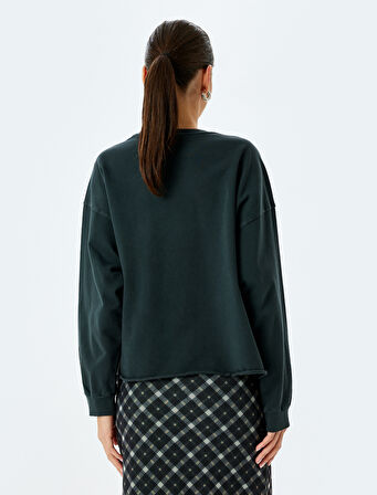 Pamuklu Bisiklet Yaka Uzun Kollu Oversize Sweatshirt