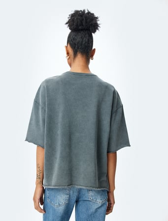 Pamuklu Bisiklet Yaka Kısa Kollu Sweatshirt