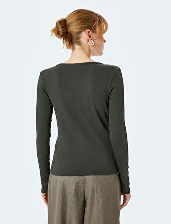 Pamuklu Uzun Kollu U Yaka Slim Fit Fitilli Tişört