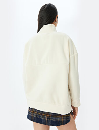 Yarım Fermuarlı Uzun Kollu Polar Oversize Sweatshirt