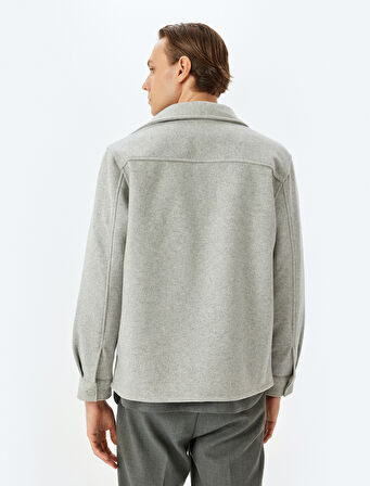 Viskon Karışımlı Cep Detaylı Uzun Kollu Kaşe Gömlek Ceket