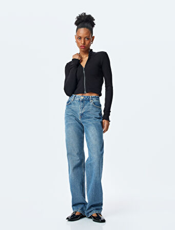 Slim Fit Uzun Kollu Fermuarlı Crop Triko Hırka