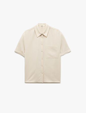 Tek Cep Detaylı Kısa Kollu Klasik Yaka Cepli Modal Gömlek