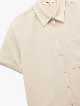 Tek Cep Detaylı Kısa Kollu Klasik Yaka Cepli Modal Gömlek