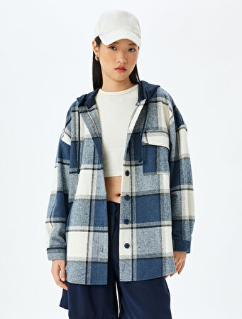 Kapüşonlu Cepli Oversize Uzun Kollu Oduncu Gömleği