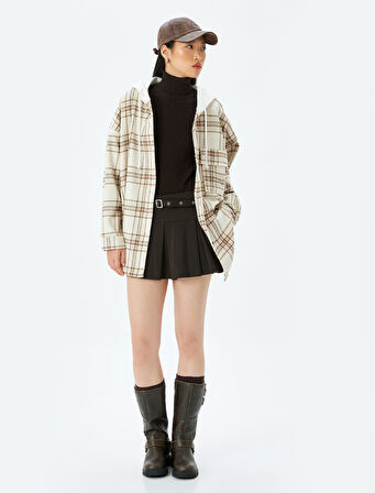 Kapüşonlu Cepli Oversize Uzun Kollu Oduncu Gömleği