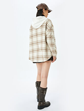 Kapüşonlu Cepli Oversize Uzun Kollu Oduncu Gömleği