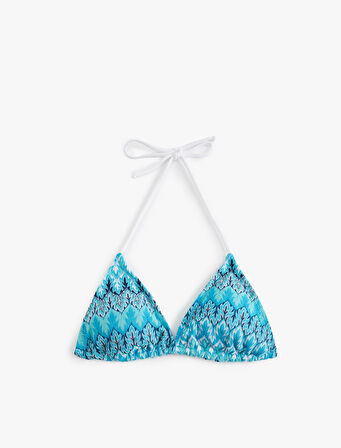 Boyundan Bağlamalı Desenli Üçgen Bikini Üstü
