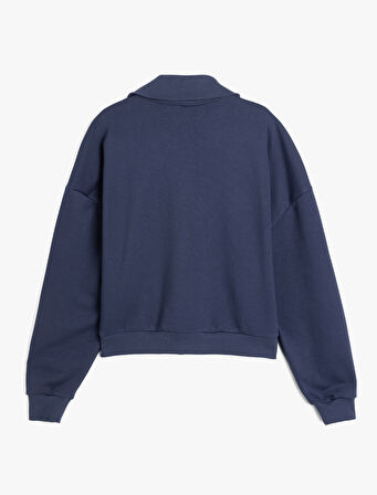 Üç İplik Uzun Kollu Dik Yaka Yarım Fermuarlı Sweatshirt