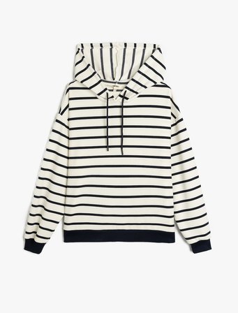 Çizgili Uzun Kollu Kapşonlu Sweatshirt