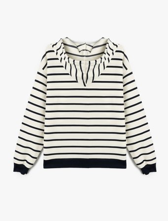 Çizgili Uzun Kollu Kapşonlu Sweatshirt