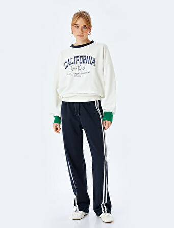 Bisiklet Yaka Uzun Kollu Baskılı Oversize Sweatshirt