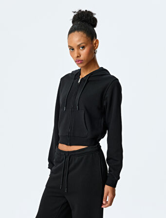 Pamuk Karışımlı Kapüşonlu Fermuarlı Sweatshirt