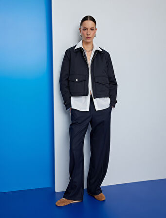 Kapaklı Cep Detaylı Fermuarlı Gabardin Mevsimlik Ceket