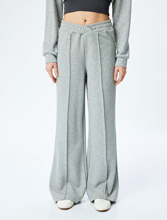 Asimetrik Bel Detaylı Nervürlü Geniş Paça Eşofman Altı