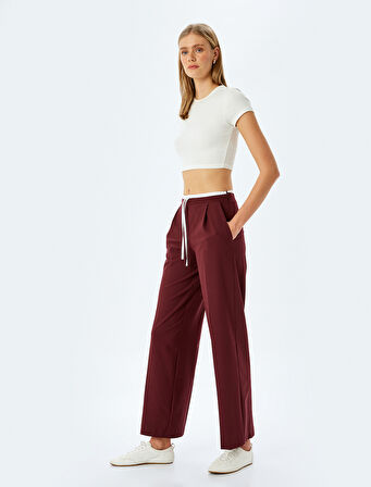 Çift Bel Detaylı Cepli Geniş Paça Baggy Kumaş Pantolon