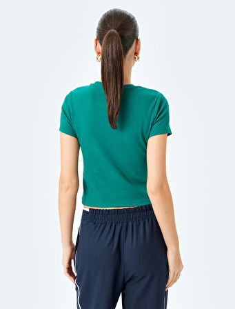 Pamuklu Bisiklet Yaka Kısa Kollu Fitilli Tişört