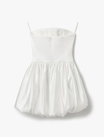 Straplez Yaka Kolsuz Slim Fit Mini Balon Elbise