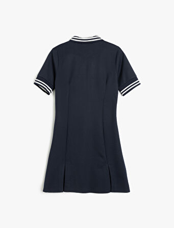 Slim Fit Kısa Kollu Yarım Fermuar Detaylı Mini Polo Yaka Elbise