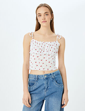 Fırfır Detaylı İp Askılı Slim Fit Atlet