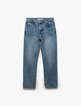 Pamuklu Slim Fit Düğmeli Düz Paça Denim Pantolon - Slim Fit Jeans