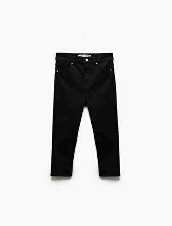 Yüksek Bel Pamuklu Kapri Denim Şort - Tight Fit