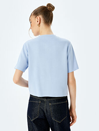 Kısa Kollu Bisiklet Yaka Cep Detaylı Düğmeli Triko Hırka