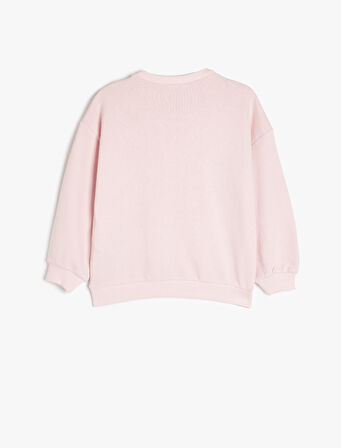 Baskı Detaylı Uzun Kollu Bisiklet Yaka Şardonlu Oversize Sweatshirt