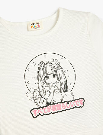 Anime Baskılı Kısa Kollu Bisiklet Yaka Pamuklu Tişört