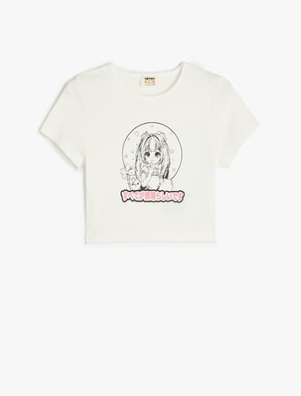 Anime Baskılı Kısa Kollu Bisiklet Yaka Pamuklu Tişört