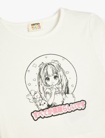 Anime Baskılı Kısa Kollu Bisiklet Yaka Pamuklu Tişört