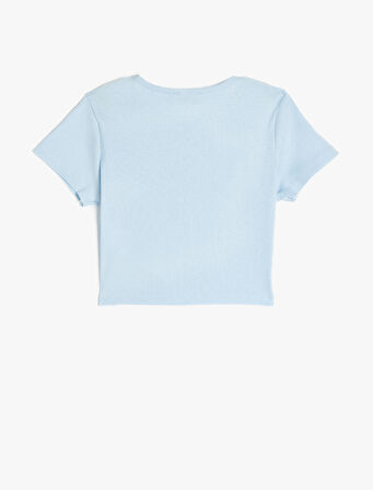 Çiçek Baskılı Kısa Kollu Bisiklet Yaka Pamuklu Tişört