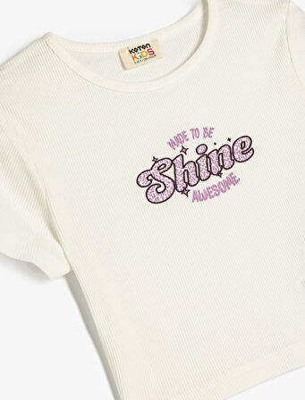 Slogan Baskılı Bisiklet Yaka Pamuklu Crop Tişört
