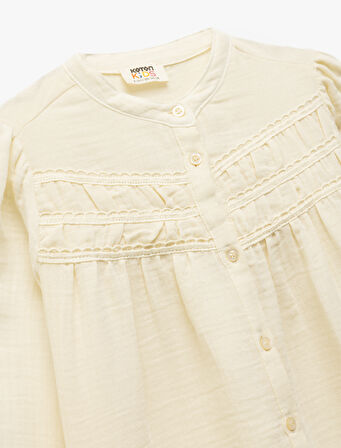 Uzun Kollu Bisiklet Yaka Düğmeli Pamuklu Gömlek