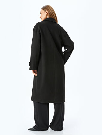 Düğmeli Cepli Kruvaze Uzun Oversize Kaşe Kaban  